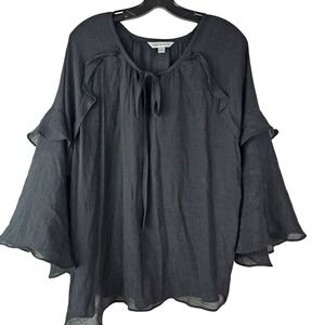 Counterparts Women's L Black Flowy Rayon Boho Bell Sleeve Peasant Top Whimsigoth